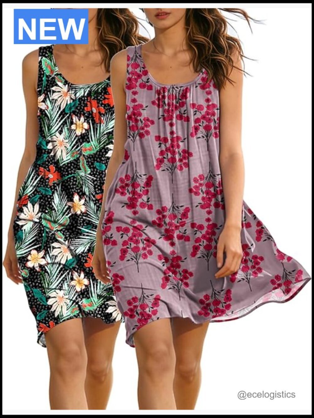 Women's Summer Dress Cotton Floral A-Line Tank Sundress Casual Beach